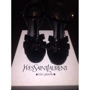 Yves Saint Laurent YSL Tribute Classic Black Patent Leather Sandals Heels Lust4Labels 4-900x900