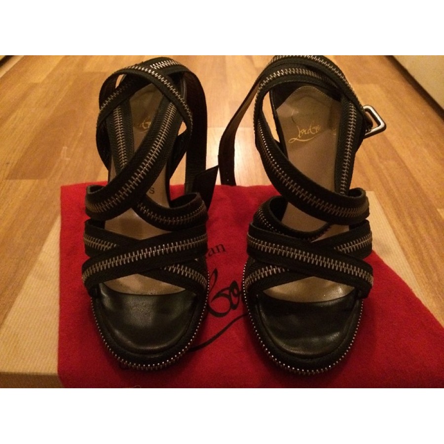 $900 Christian Louboutin Black Silver Rodita Zipper Strappy Platform Sandal  120MM Heels SZ 35 5 - Lust4Labels
