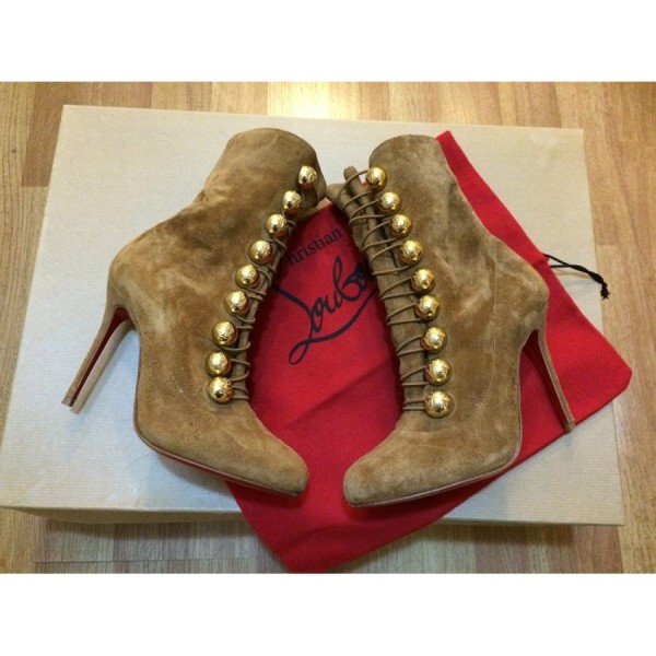 Christian Louboutin Ronfifi Veau Tan Brown Gold Military Suede Velour Boots Lust4Labels 3-900x900