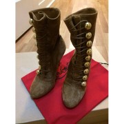 Christian Louboutin Ronfifi Veau Tan Brown Gold Military Suede Velour Boots Lust4Labels-900x900