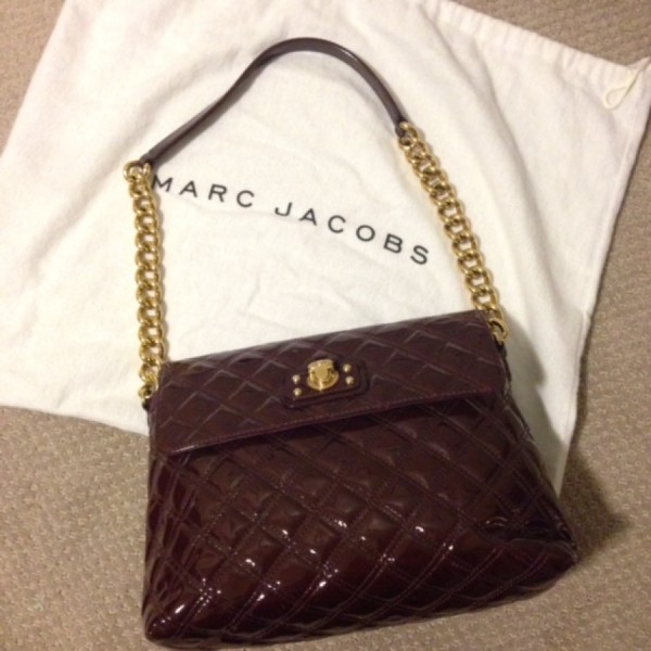 Lust4labels Marc Jacobs Patent Maroon Purple XL Single Quilted Shoulder Bag GHW-900x900