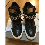 giuseppe zanotti black silver chain croc embossed sneakers-900x900