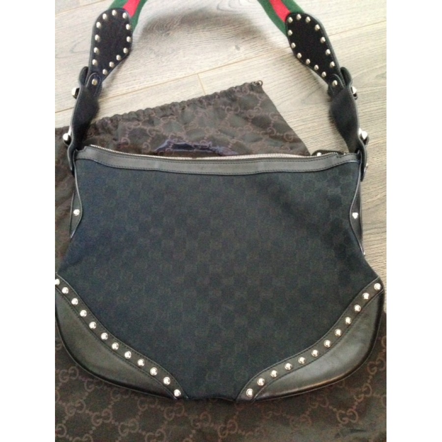$1500 Gucci Pelham Black Borsa Red Green Strap Studded Hobo Messenger Shoulder Bag Purse ...