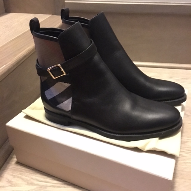burberry house check and leather ankle boots