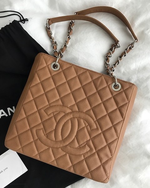 $2500 Chanel Classic Dark Beige Tan Caviar Leather Petite Shopping Tote PST  SHW - Lust4Labels