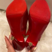 Christian Louboutin Red Patent Leather Prive Sling Peep 120mm Heels SZ 37.5 Lust4Labels 4