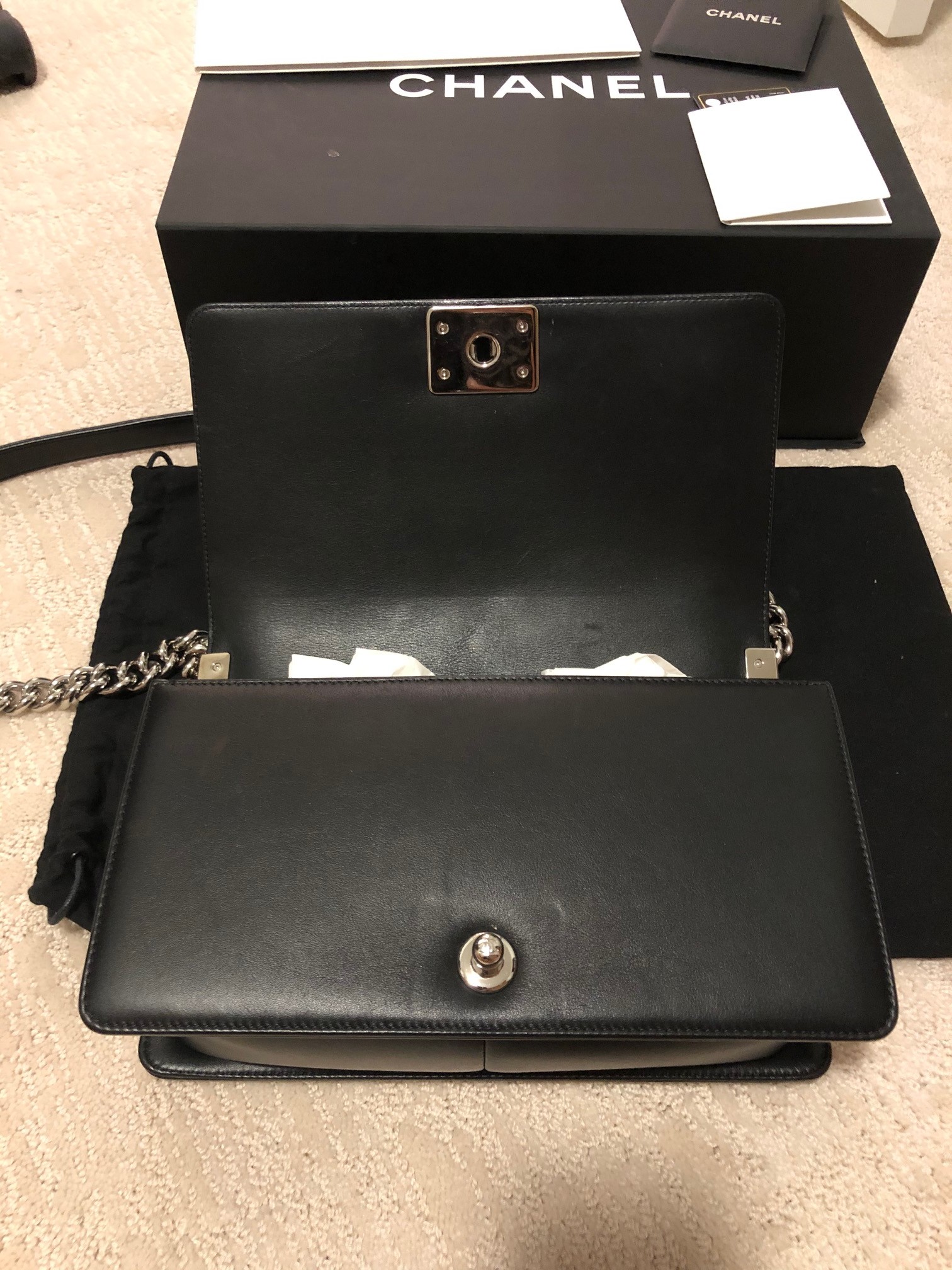 $6700 Chanel Classic Black Calfskin Leather Chevron Le Boy Medium Bag Purse  Shiny SHW - Lust4Labels