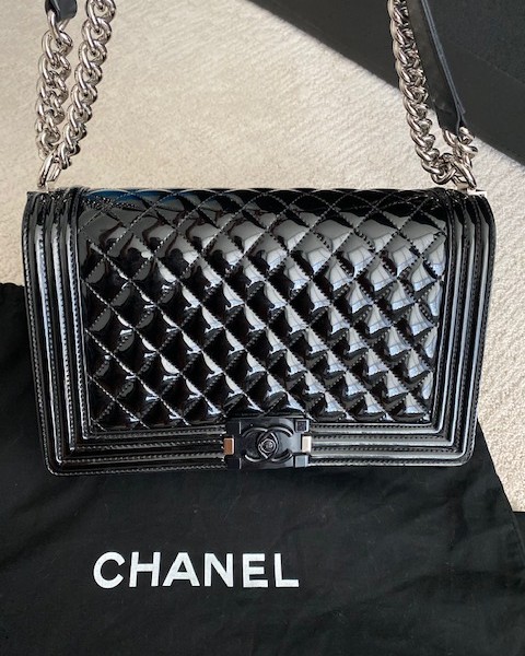 $7000 Chanel Classic Black Patent Calf Leather Chevron Le Boy New Medium Bag  Purse Shiny SHW - Lust4Labels