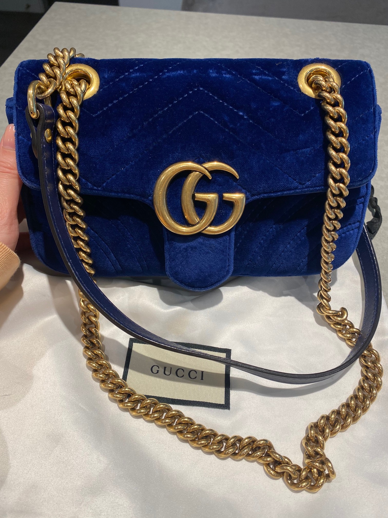 overdrijven regenval mager $2100 Gucci GG Marmont Matelasse Velvet Blue Mini Bag Purse GHW -  Lust4Labels