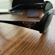 Prada Polarized Black Plastic Round Triangle Logo Sunglasses SPR 27L Lust4Labels 2
