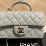 Chanel Classic Light Blue Lambskin Leather Quilted Rectangle Top Handle Mini Bag Light GHW Lust4Labels 3