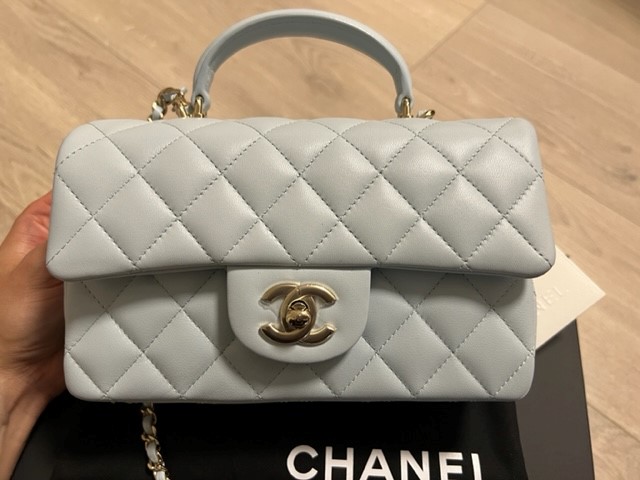 chanel small flap bag with top handle