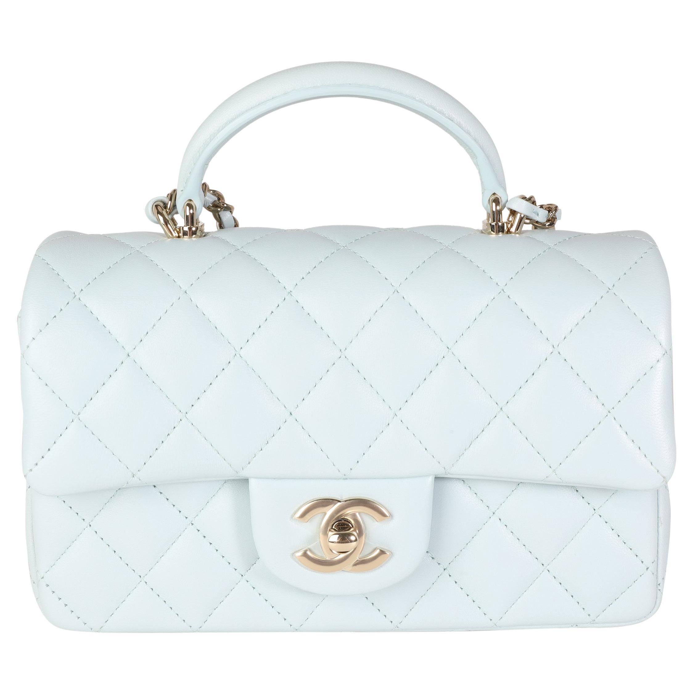 Chanel Classic Flap Light Blue Lambskin Leather Quilted Rectangle Top Handle  Mini Bag Light GHW - Lust4Labels