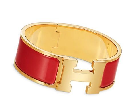 $900 Hermes Classic H Logo Clic Clac Wide Red Enamel PM Bracelet Bangle ...
