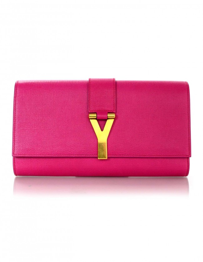 $1000 Yves Saint Laurent Pink Textured Leather Y Chyc Clutch Bag GHW ...