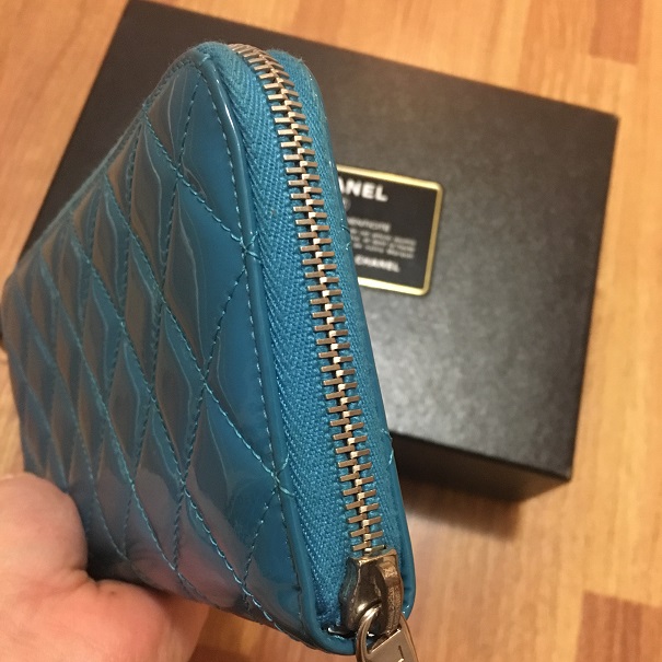 $1200 Chanel Classic Turquoise Blue Patent Quilted Leather Zippy Continental  Wallet SHW - Lust4Labels