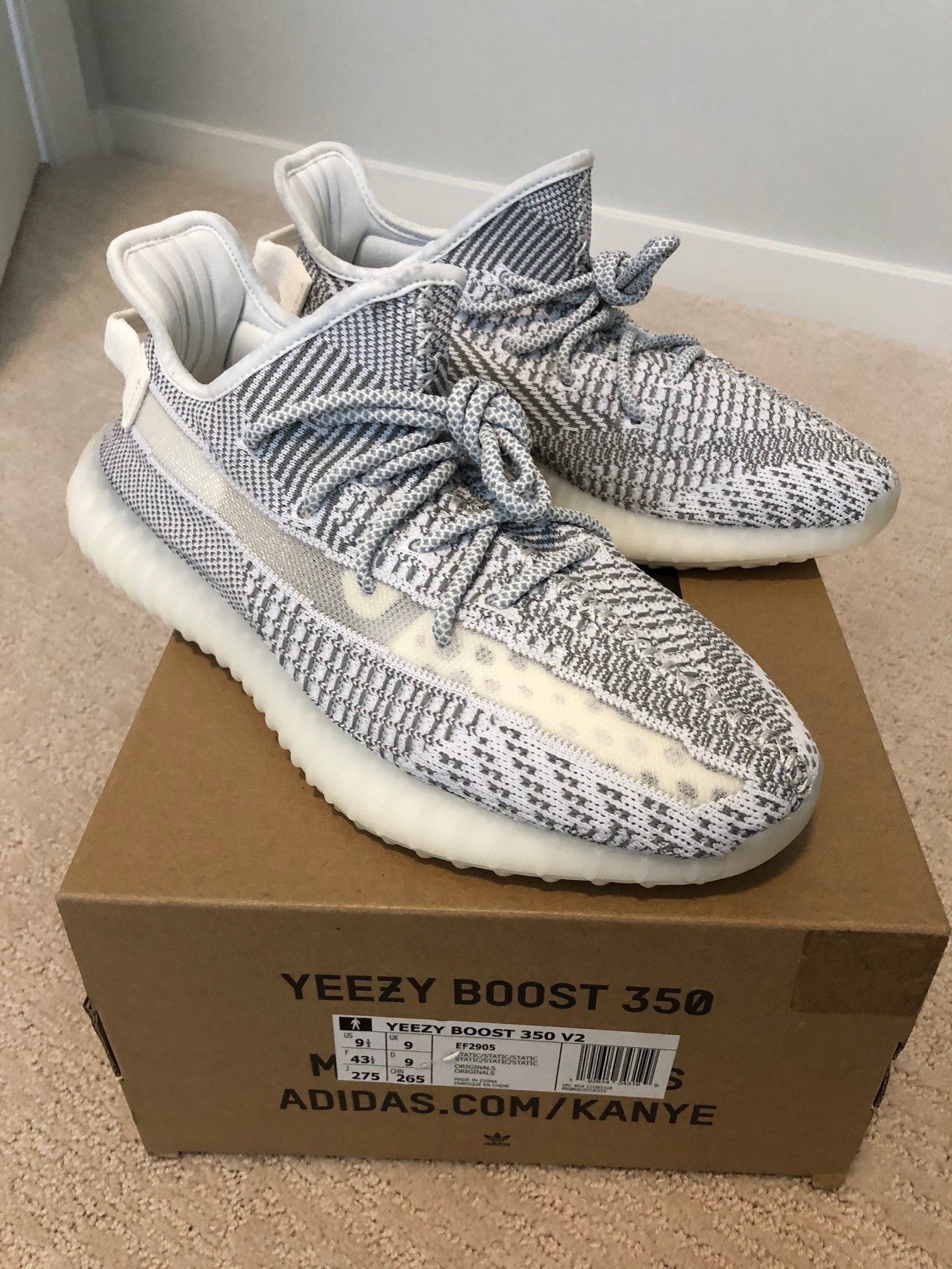Men's Adidas Yeezy Boost 350 V2 Static Sneaker Shoes SZ 9.5 - Lust4Labels